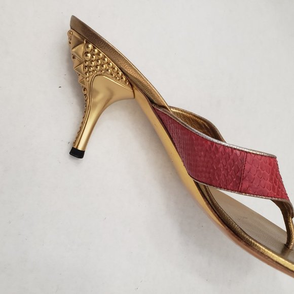 Gorgeous Gucci Runway Python Snakeskin Gold Kitten Heel Red Sandals 8.5 - Picture 15 of 16